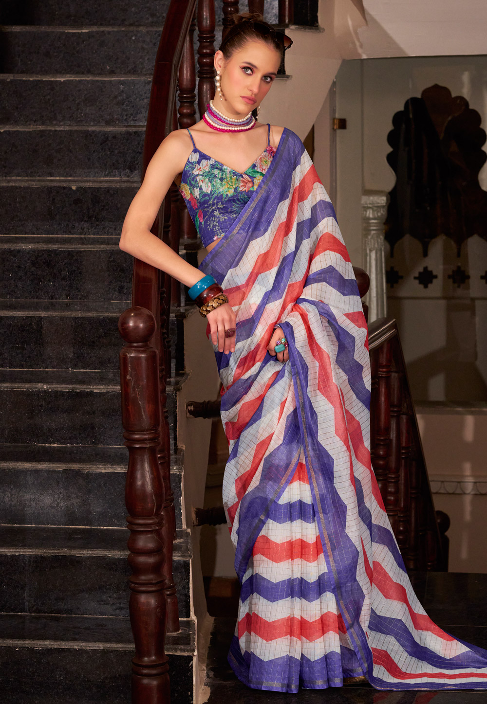 Blue Linen Saree With Blouse 307684