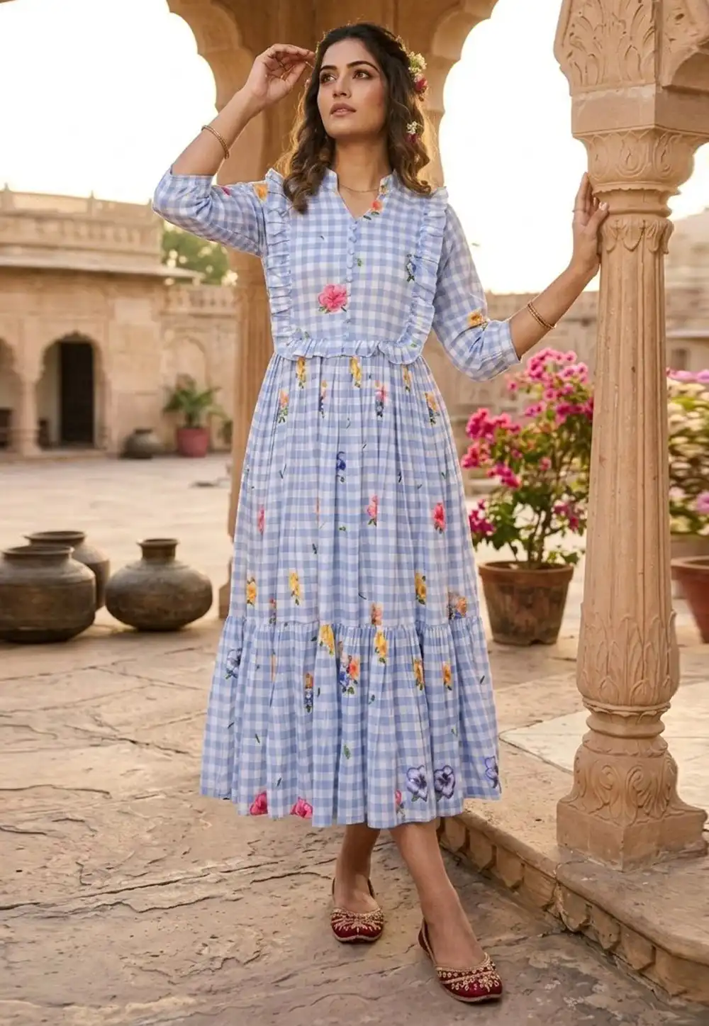 Blue Muslin Printed Gown 328252