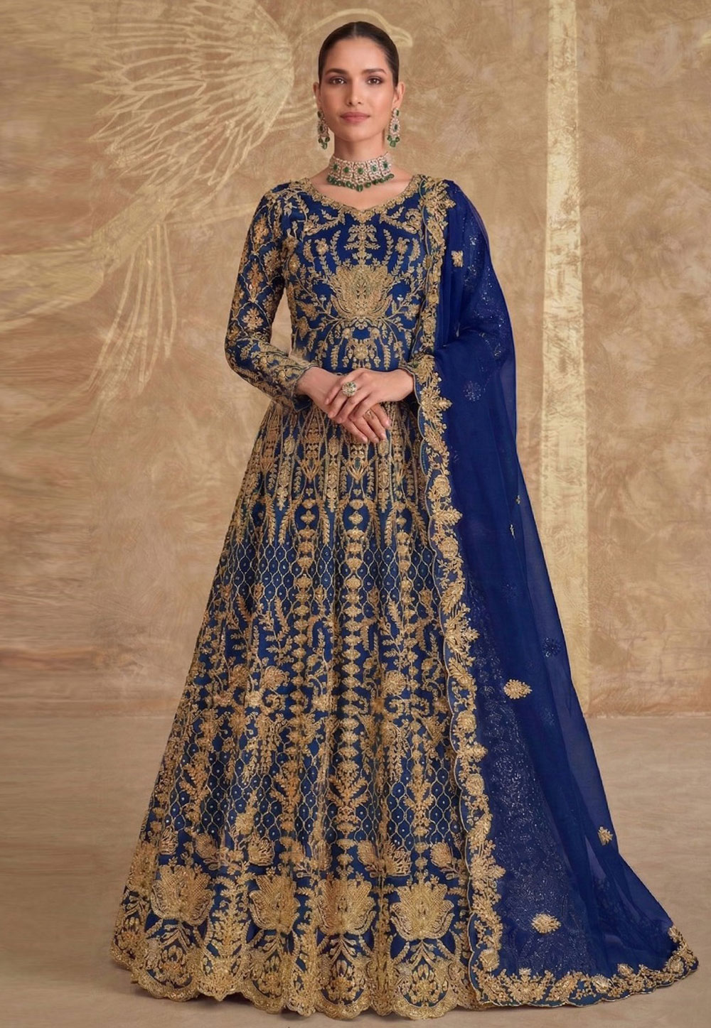 Blue Net Embroidered Long Anarkali Suit 326830