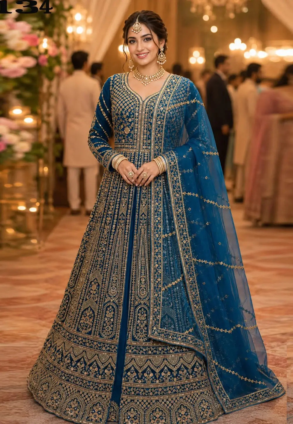 Blue Net Indo Western Lehenga Choli 332095