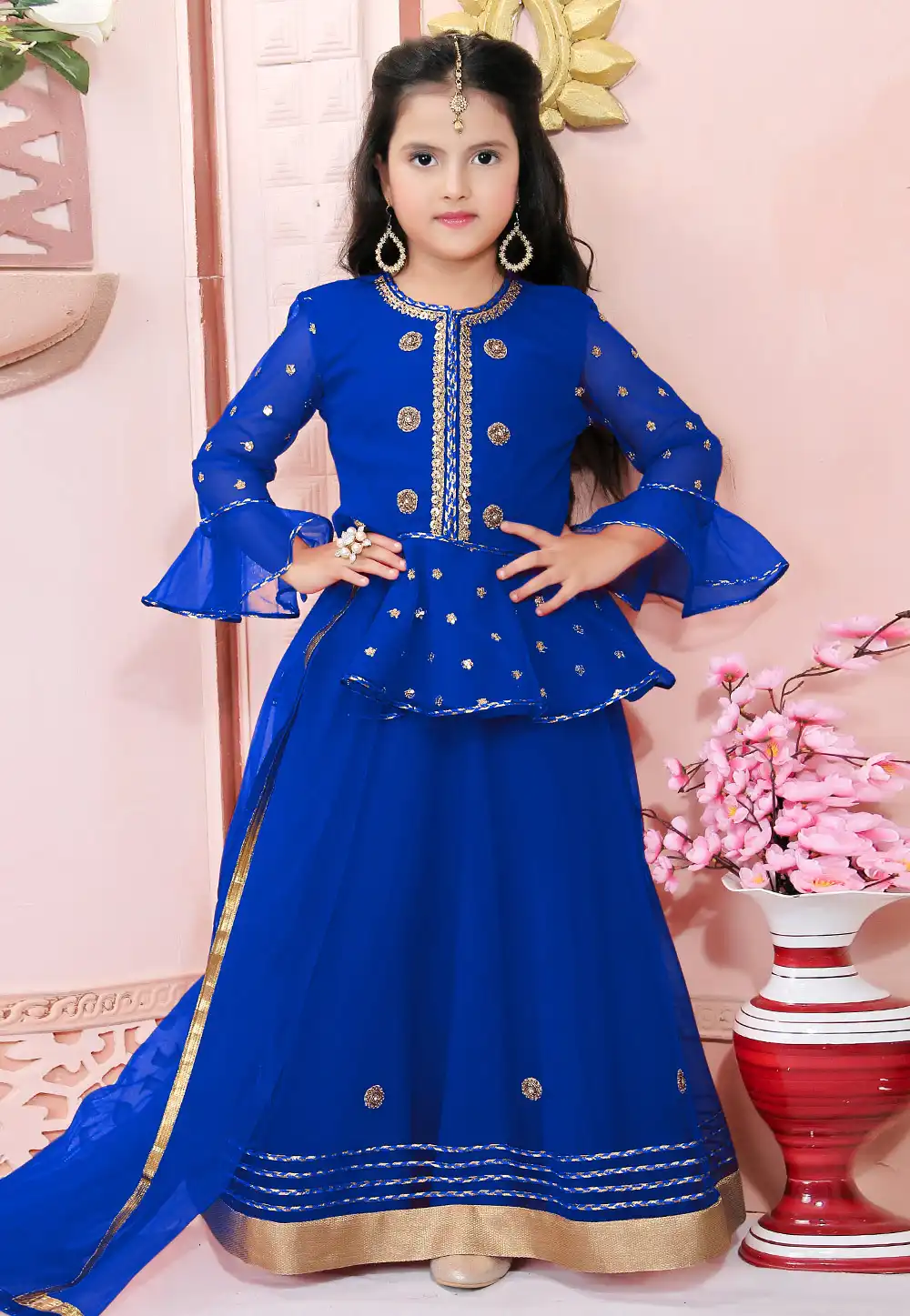 Blue Net Kids Lehenga Choli 312251