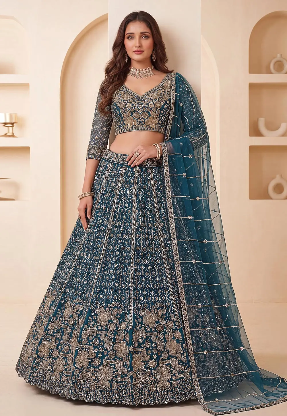 Blue Net Lehenga Choli For Wedding 331805