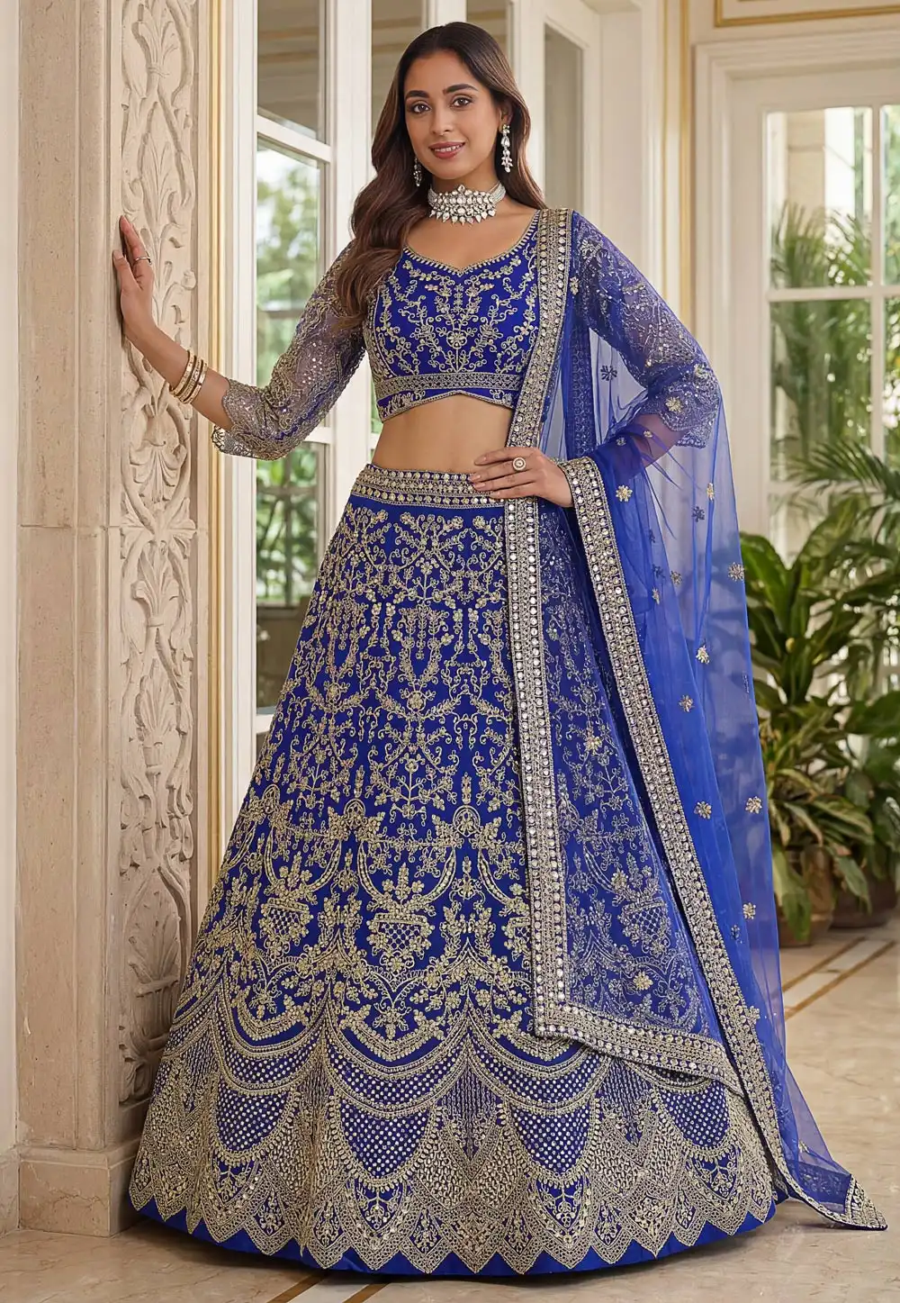 Blue Net Lehenga Choli For Wedding 325923