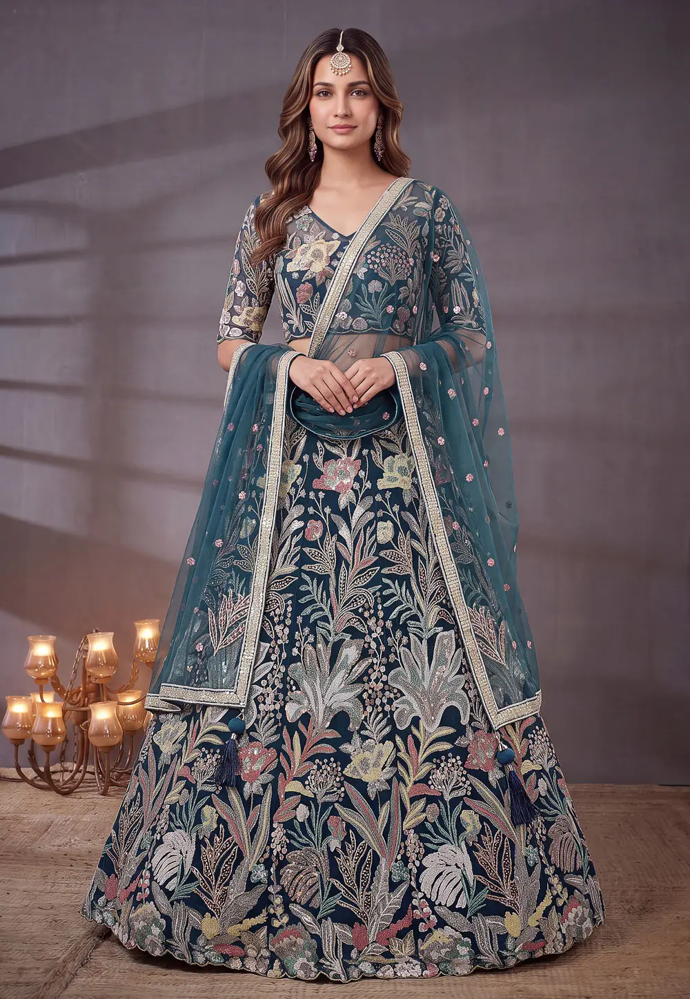 Blue Net Lehenga Choli For Wedding 336465