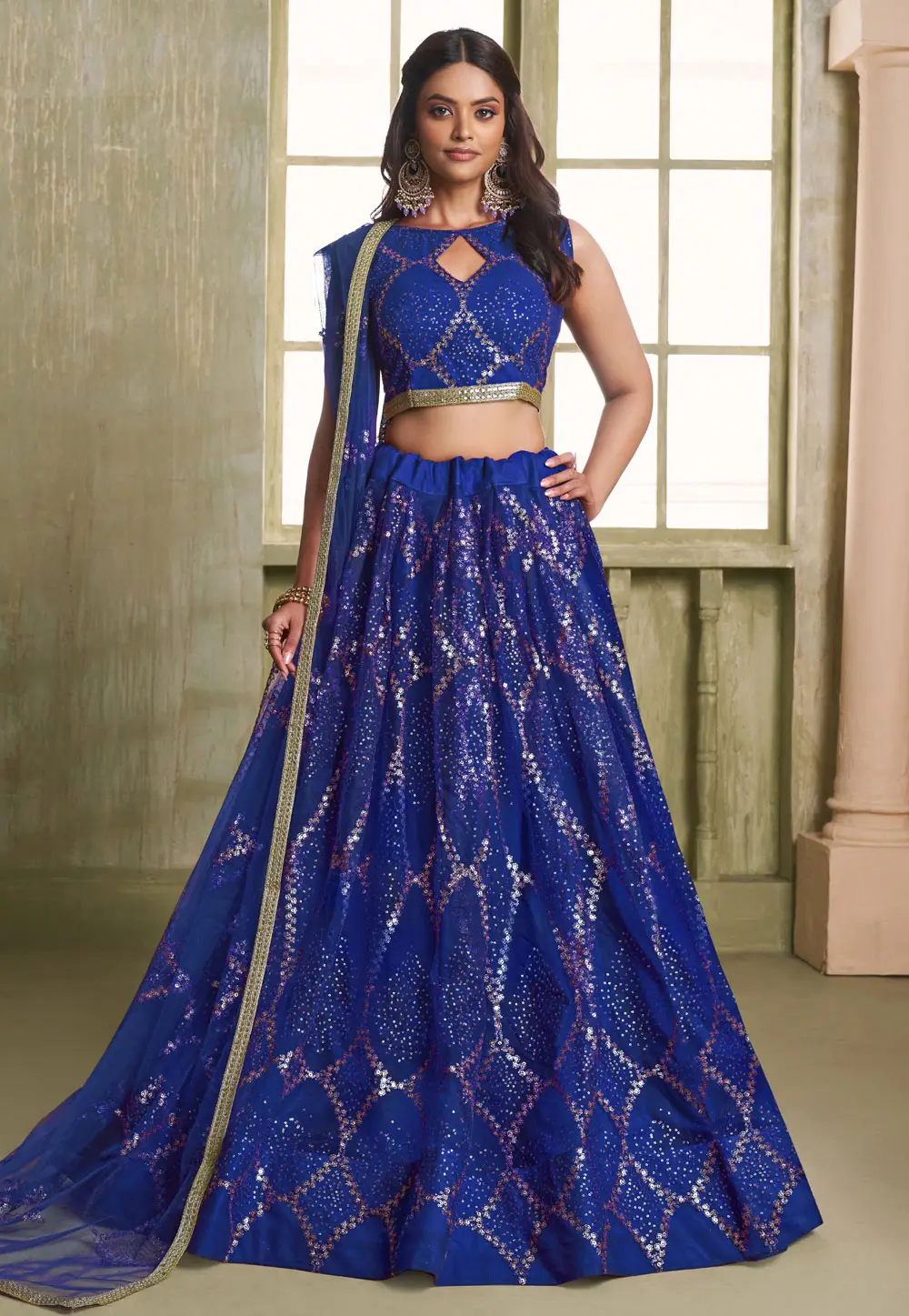 Blue Net Lehenga Choli For Wedding 331184