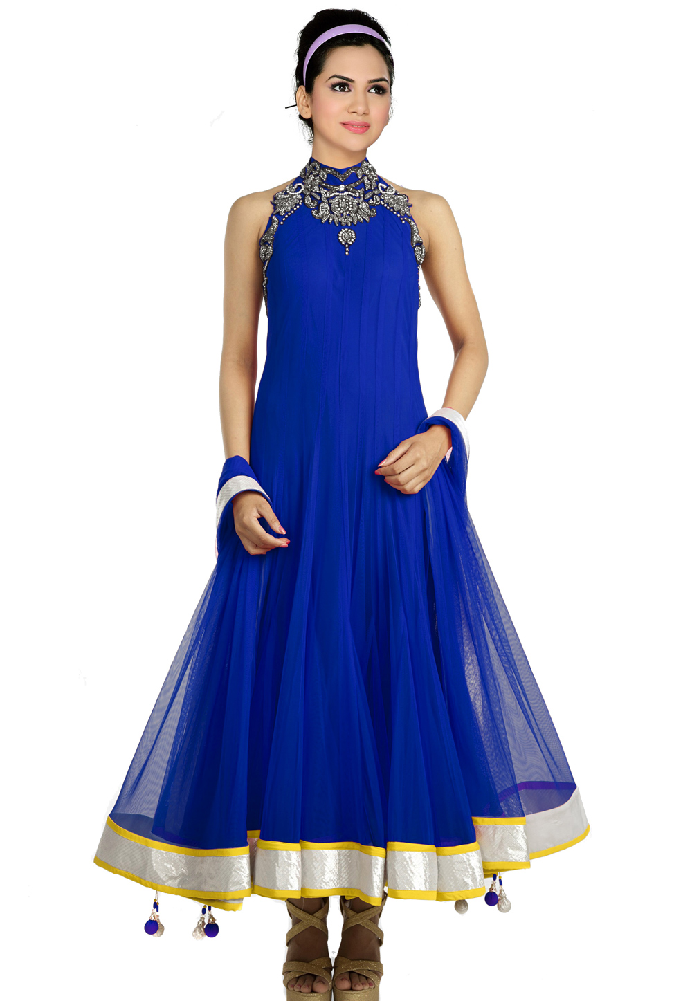 Blue Net Readymade Anarkali Suit 321756