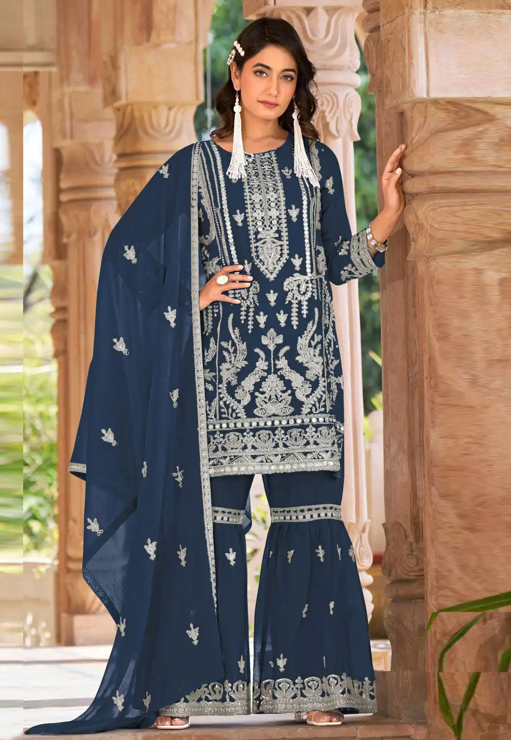 Blue Nylon Sharara Suit 315177