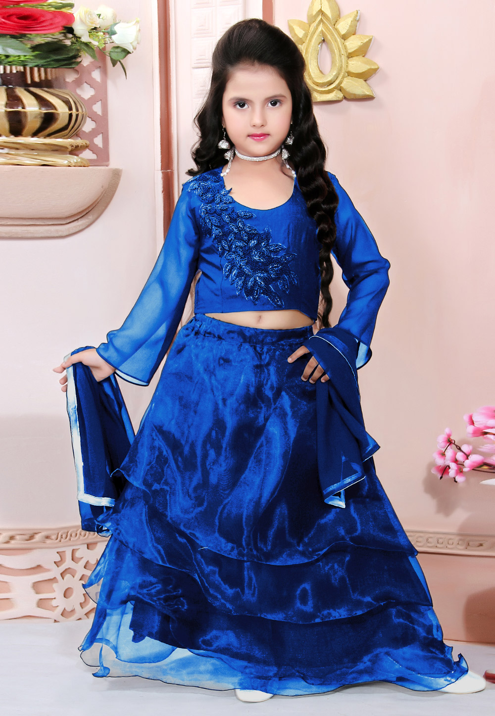 Blue Organza Kids Lehenga Choli 312257