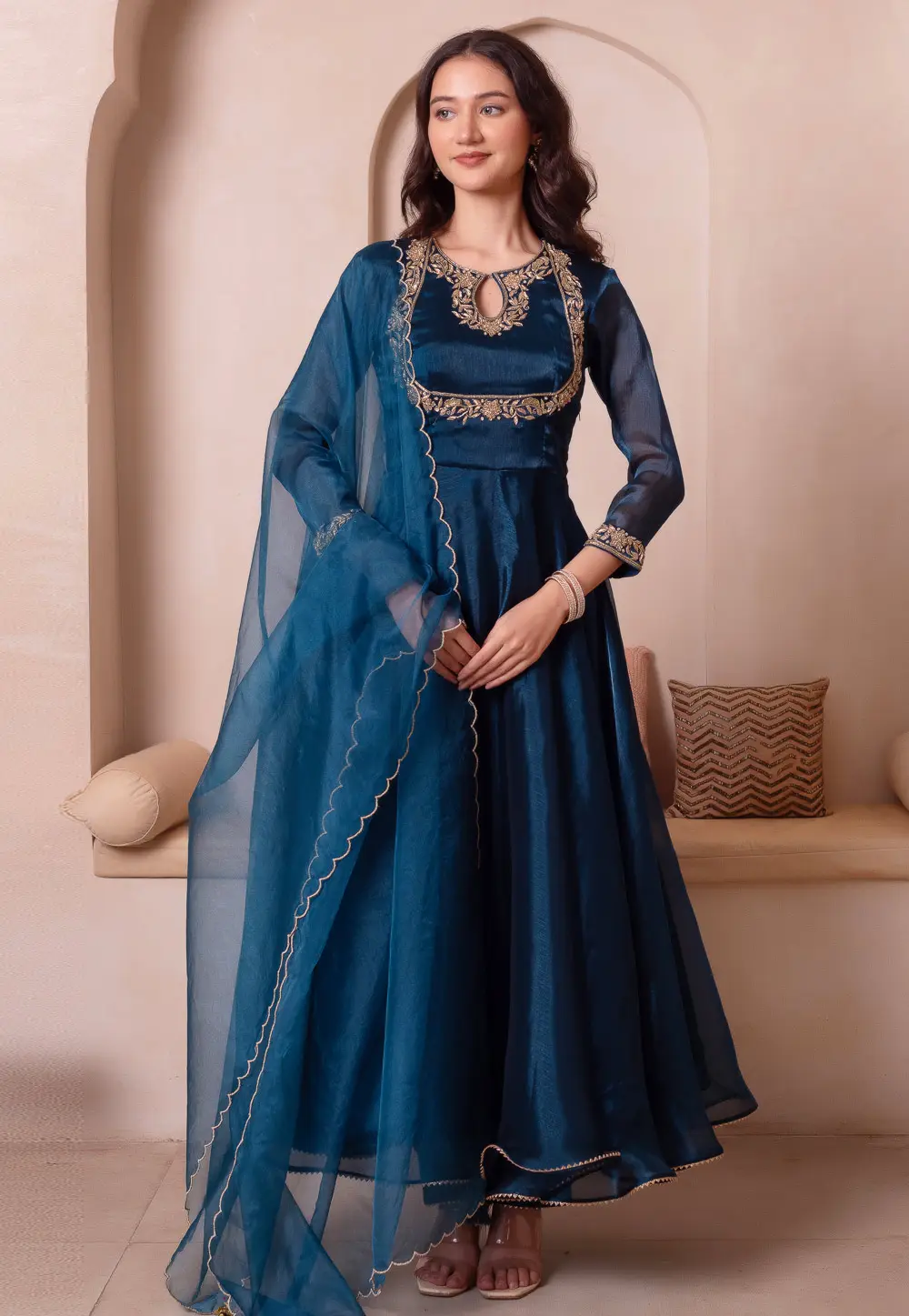 Blue Organza Readymade Anarkali Suit 332480