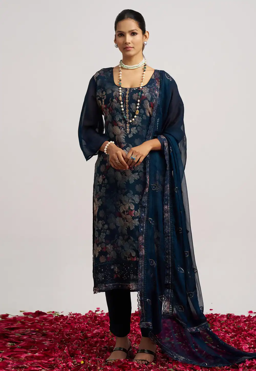 Blue Organza Readymade Pakistani Suit 316022