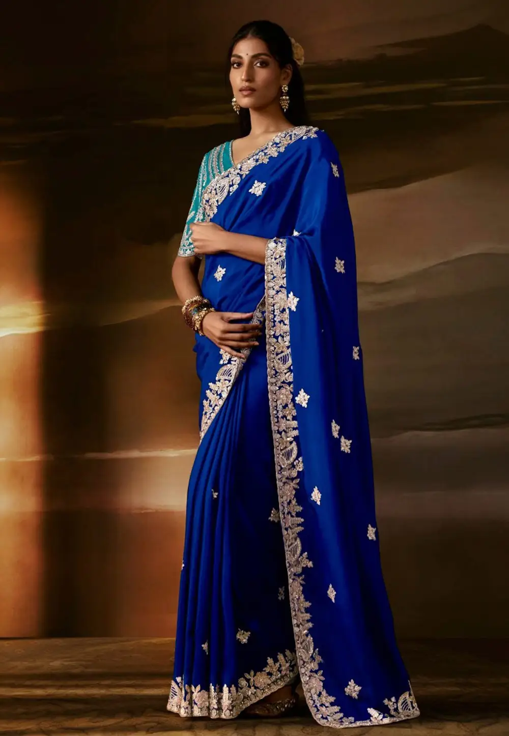 Blue Organza Saree With Blouse 336357