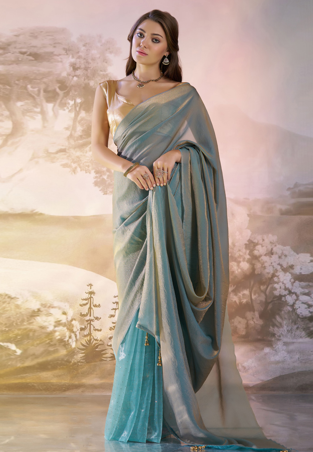 Blue Organza Saree With Blouse 305804