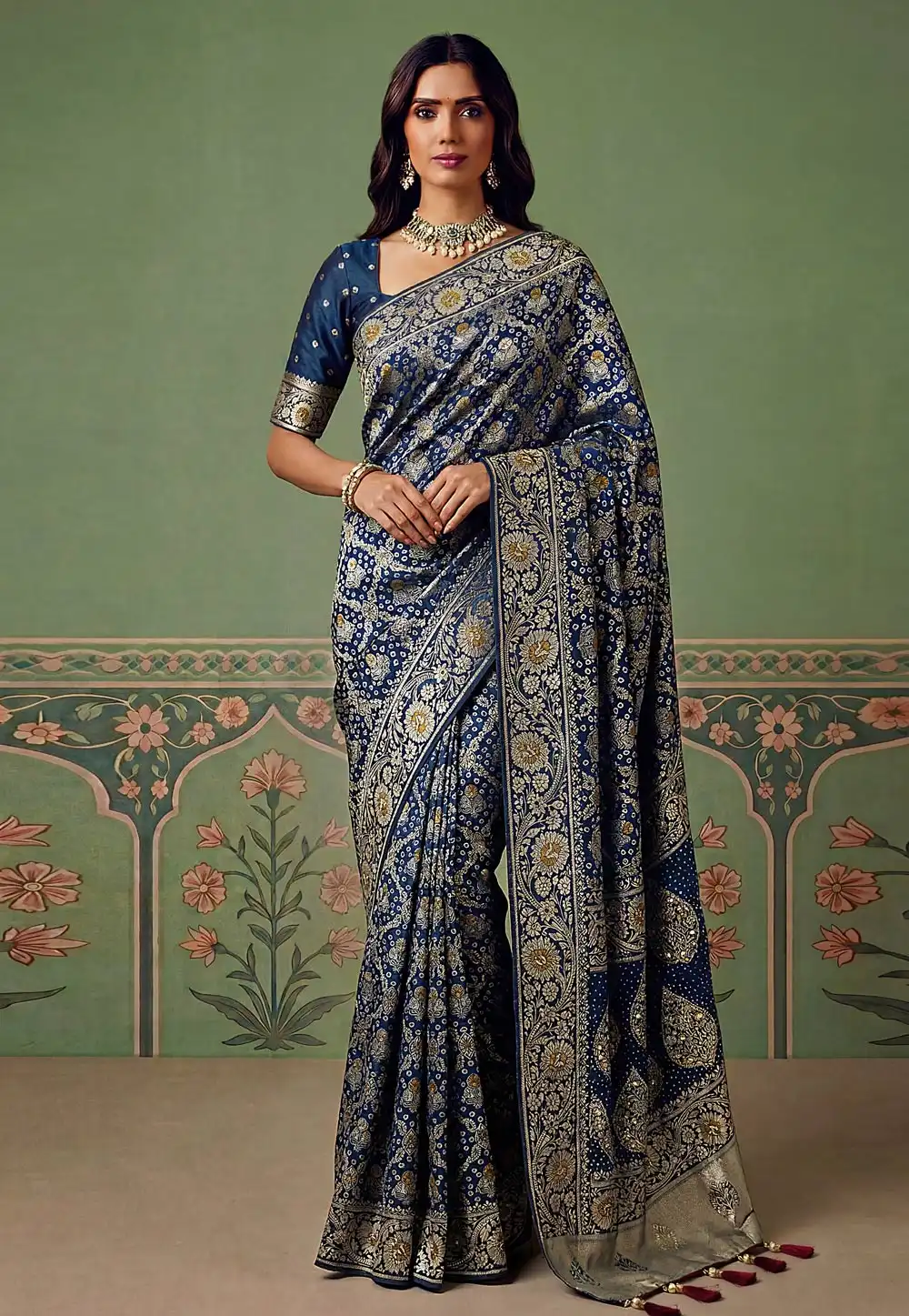 Blue Pashmina Saree With Blouse 328852