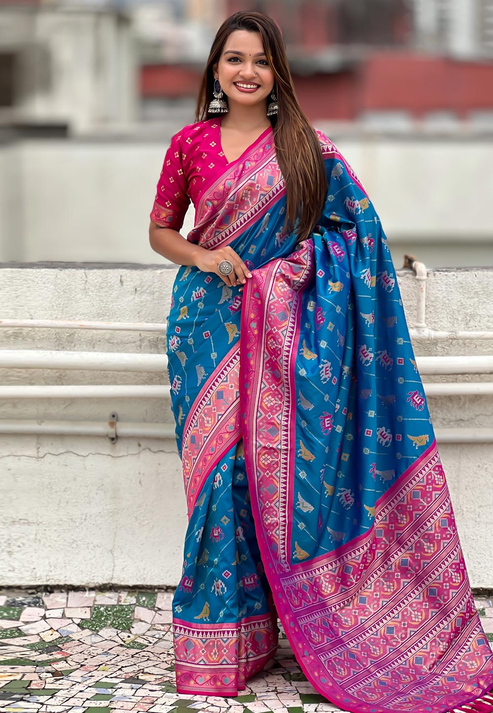 Blue Patola Silk Saree With Blouse 311368