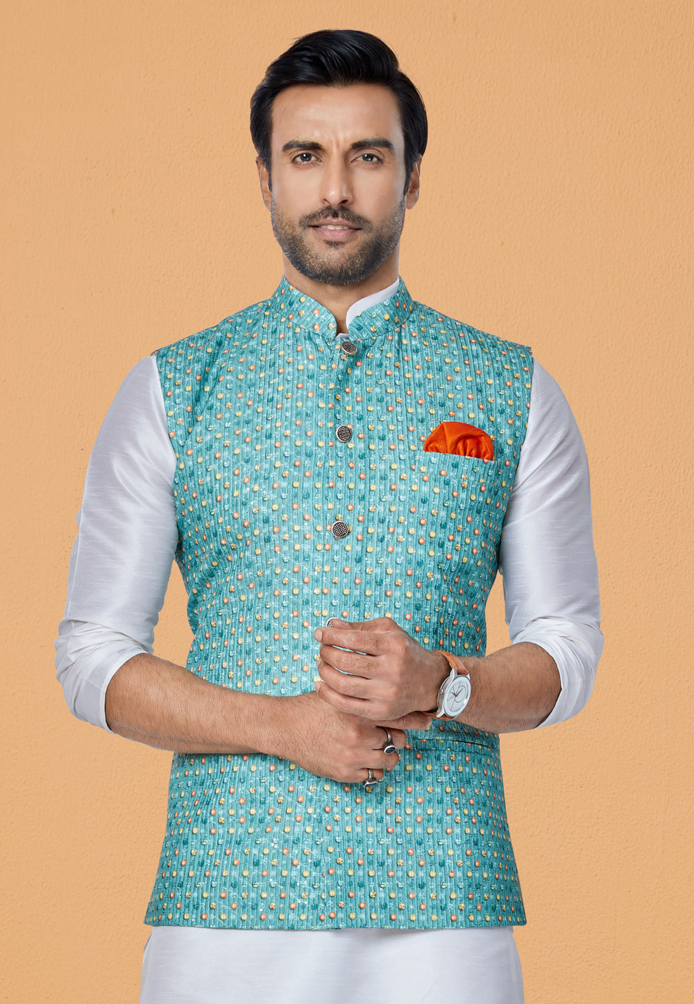 Blue Polyester Nehru Jacket 286801
