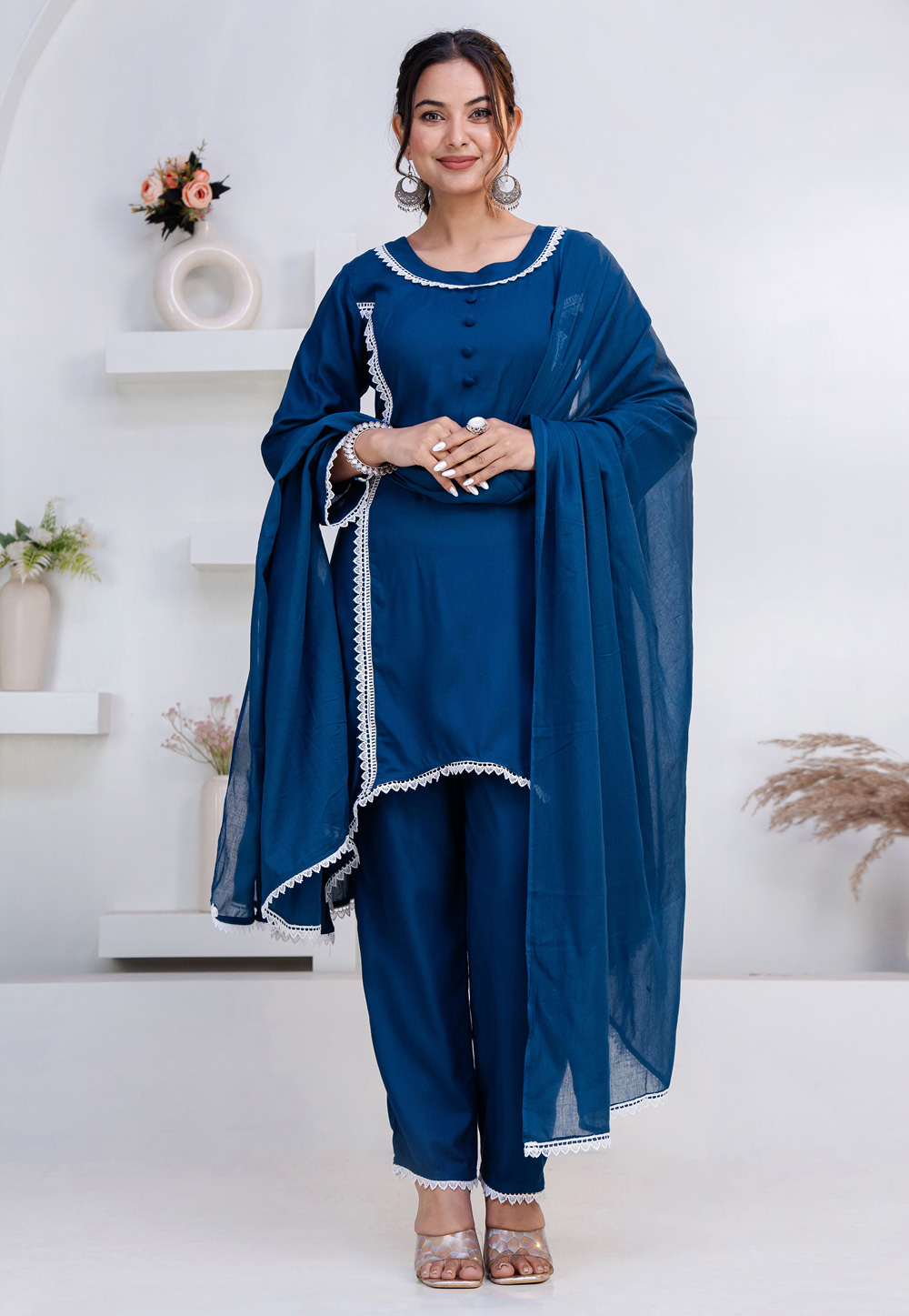 Blue Rayon Asymmetrical Anarkali Suit 325451