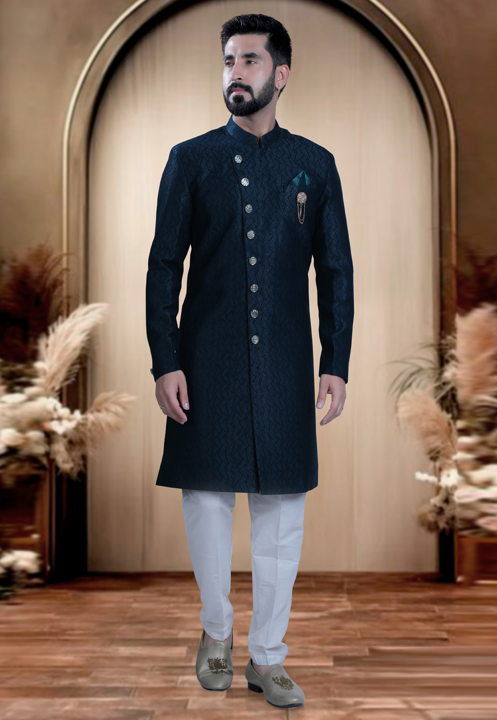 Blue Rayon Indo Western Sherwani 319689