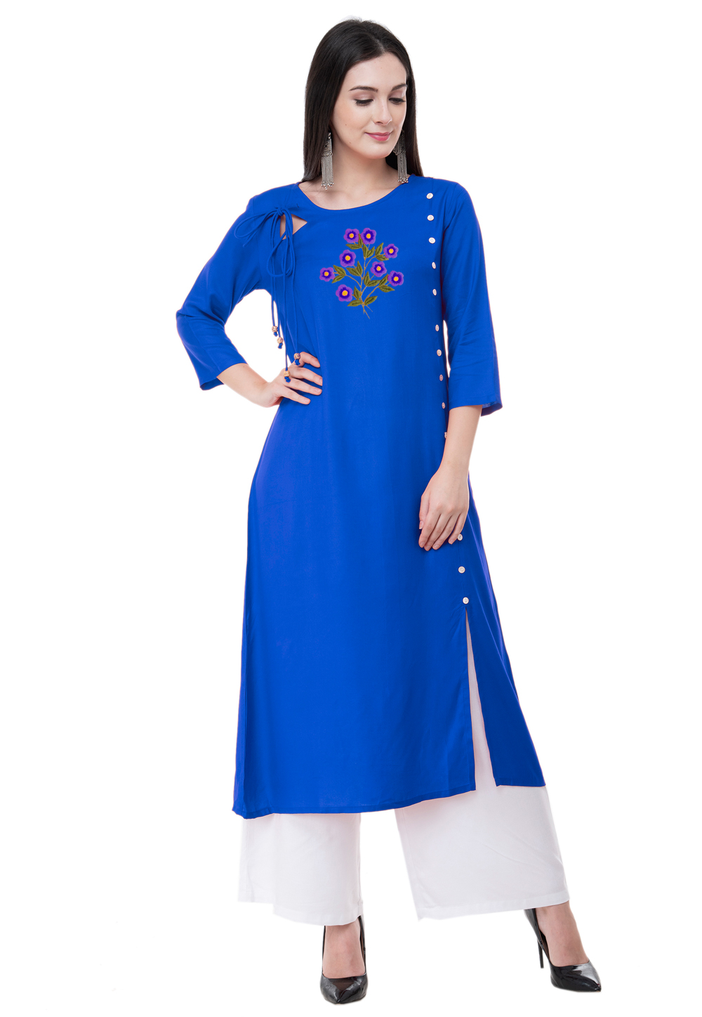 Blue Rayon Kurta Set With Palazzo 306793
