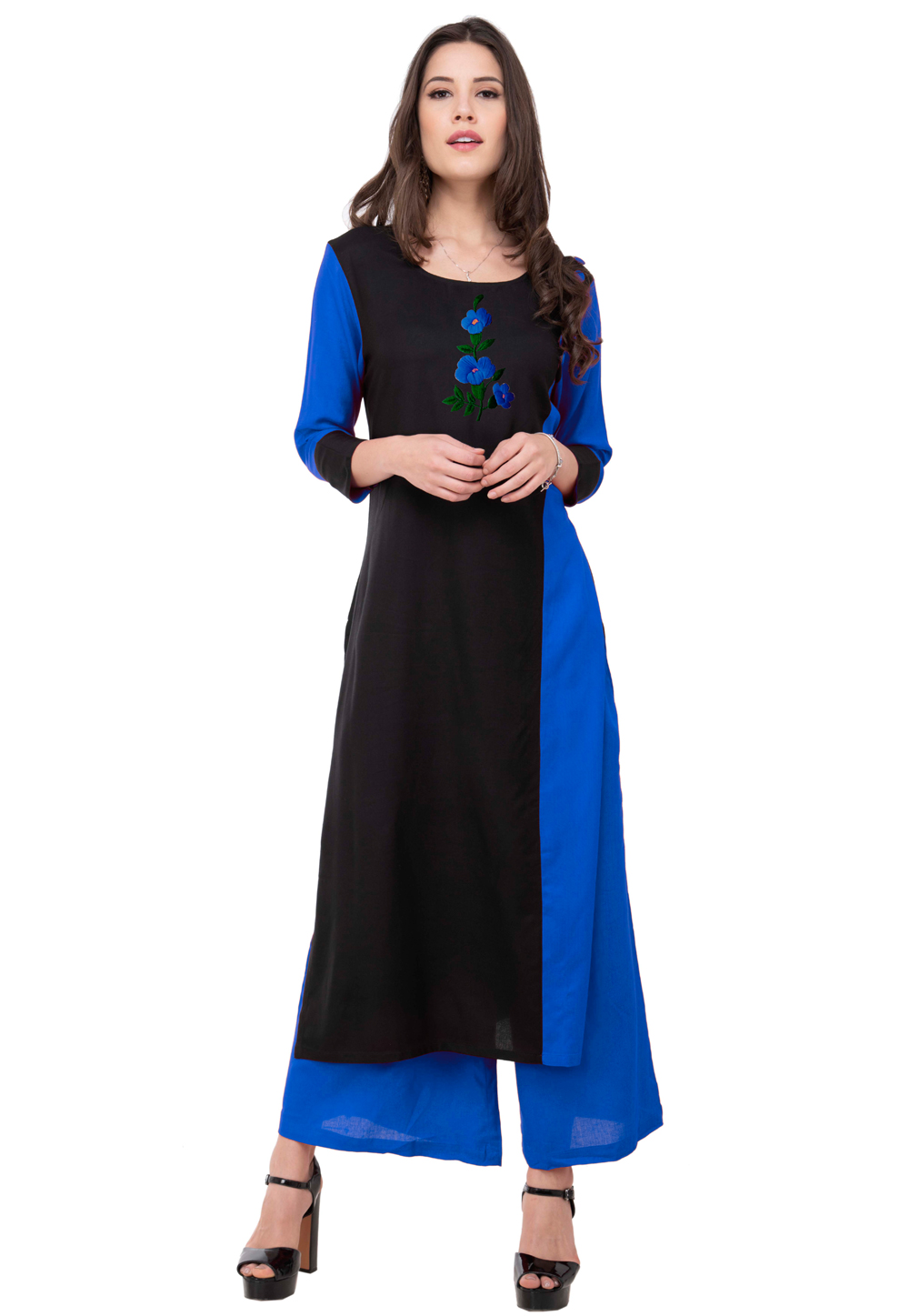 Blue Rayon Kurta Set With Palazzo 306801