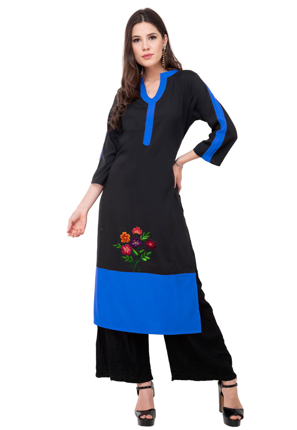 Blue Rayon Kurta Set With Palazzo 306807