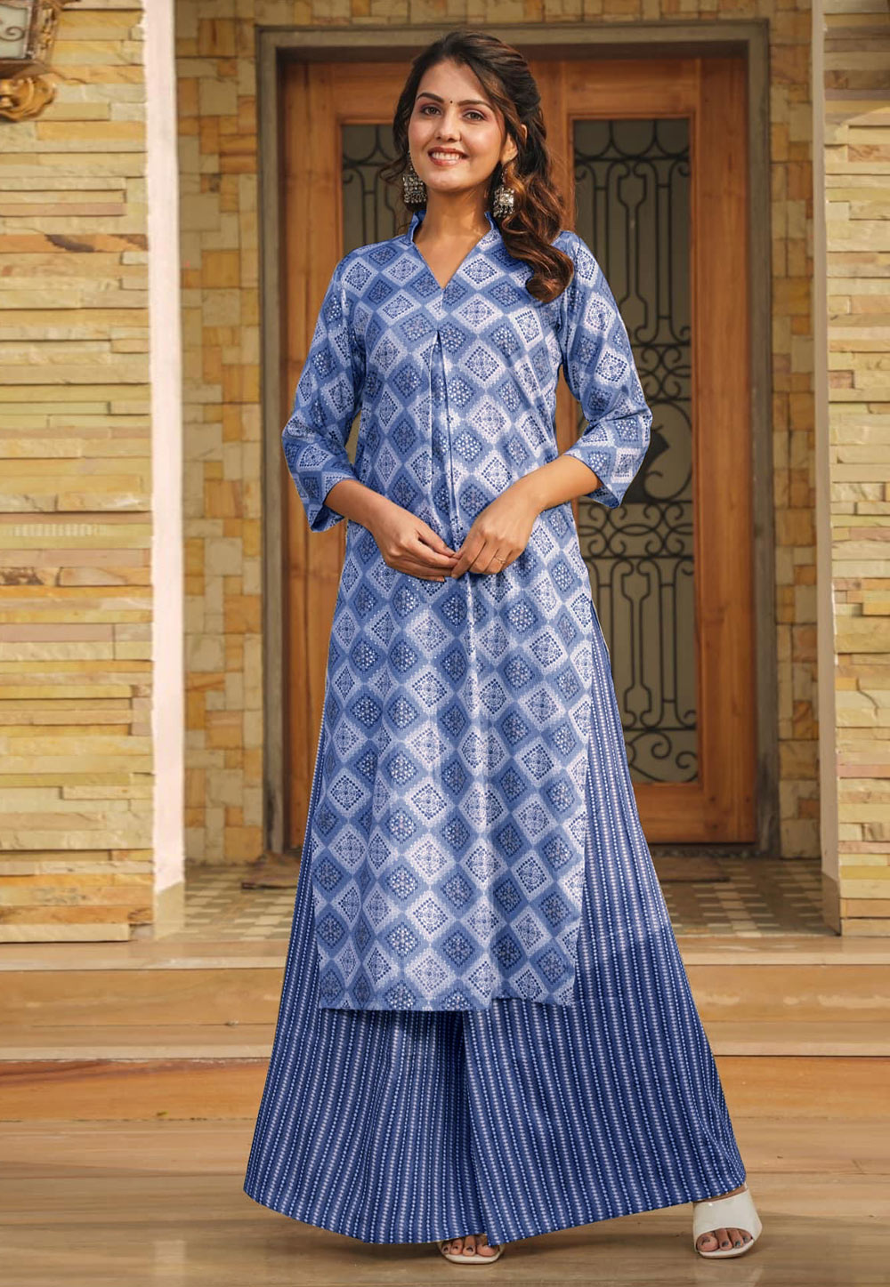 Blue Rayon Kurta Set With Palazzo 281935