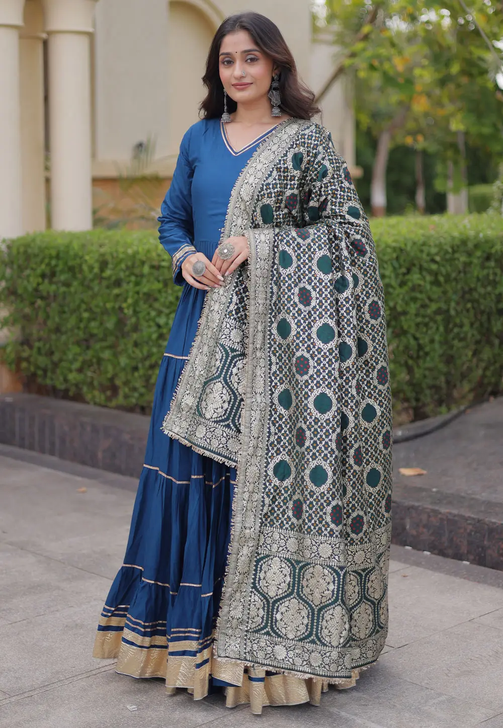 Blue Rayon Long Anarkali Suit 335508