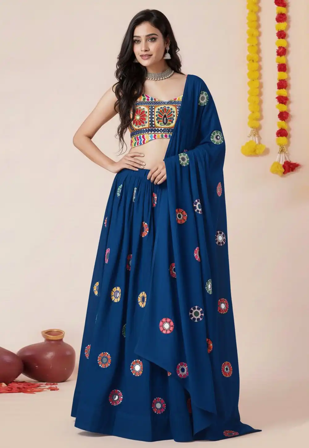 Blue Rayon Navratri Chaniya Choli 327825