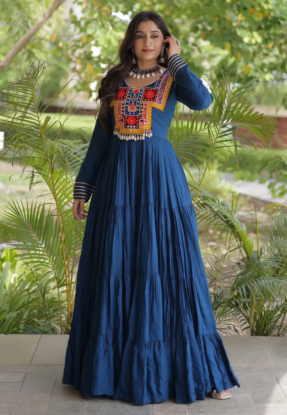 Blue Rayon Navratri Wear Gown 334896