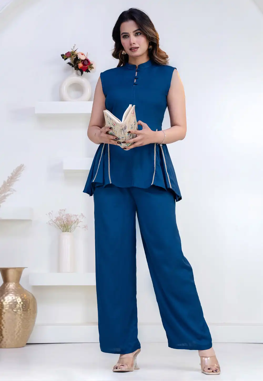 Blue Rayon Peplum Salwar Kameez 327291