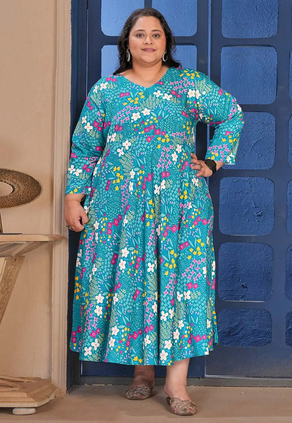 Blue Rayon Printed Gown 330223