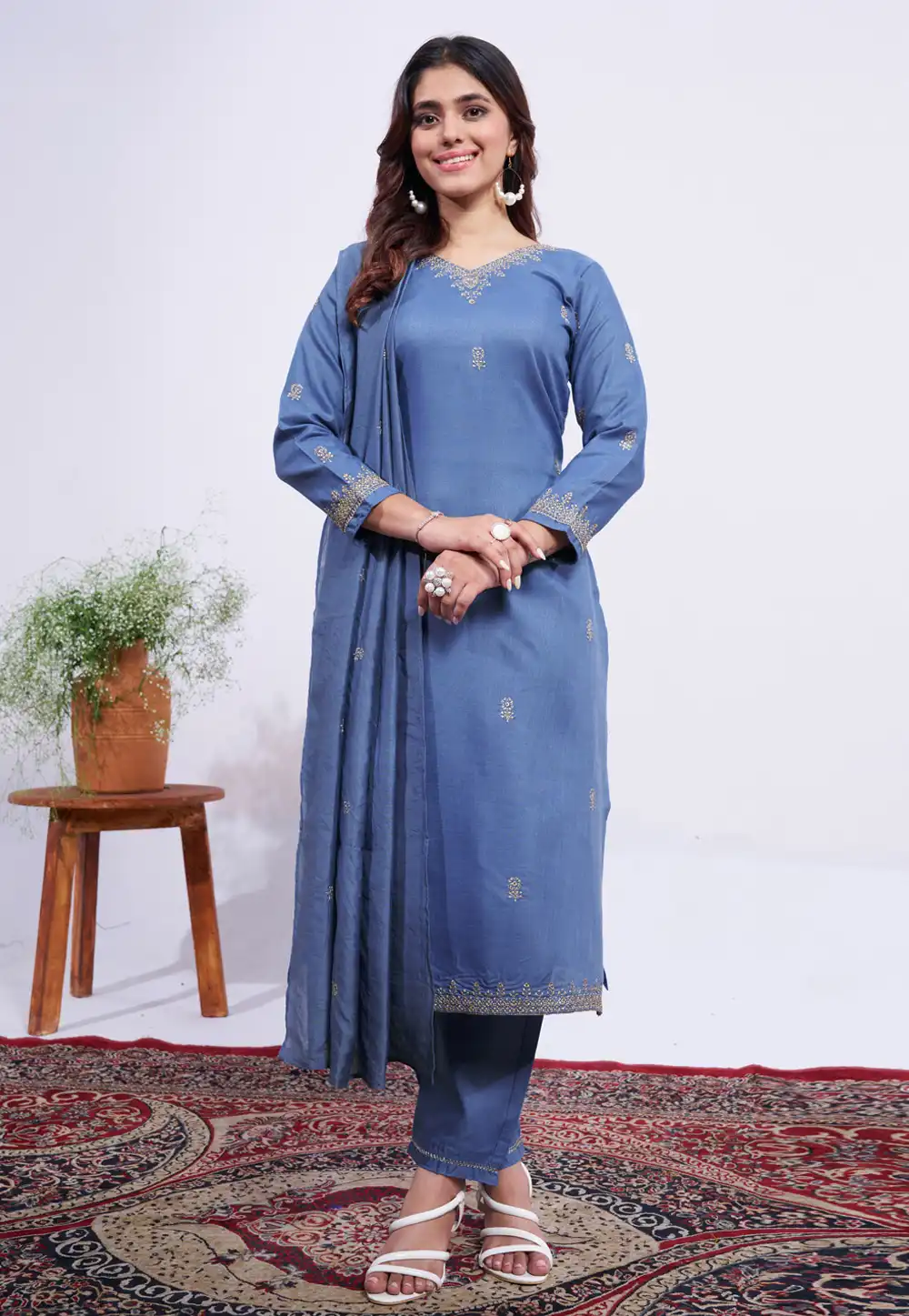Blue Rayon Readymade Pakistani Suit 316816