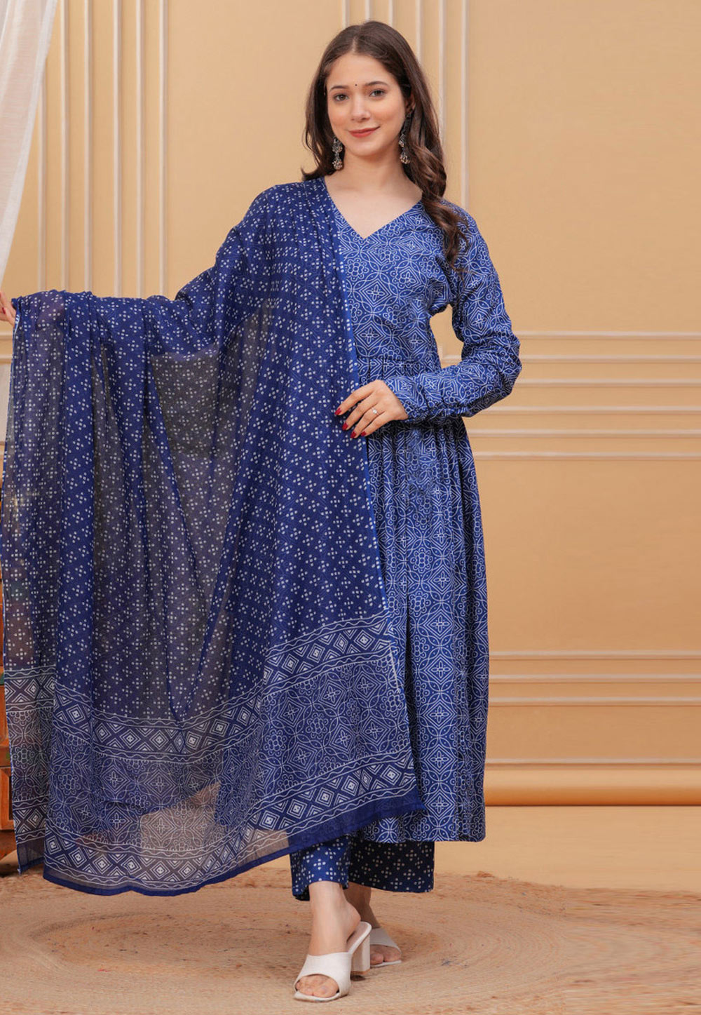 Blue Rayon Readymade Palazzo Suit 318895