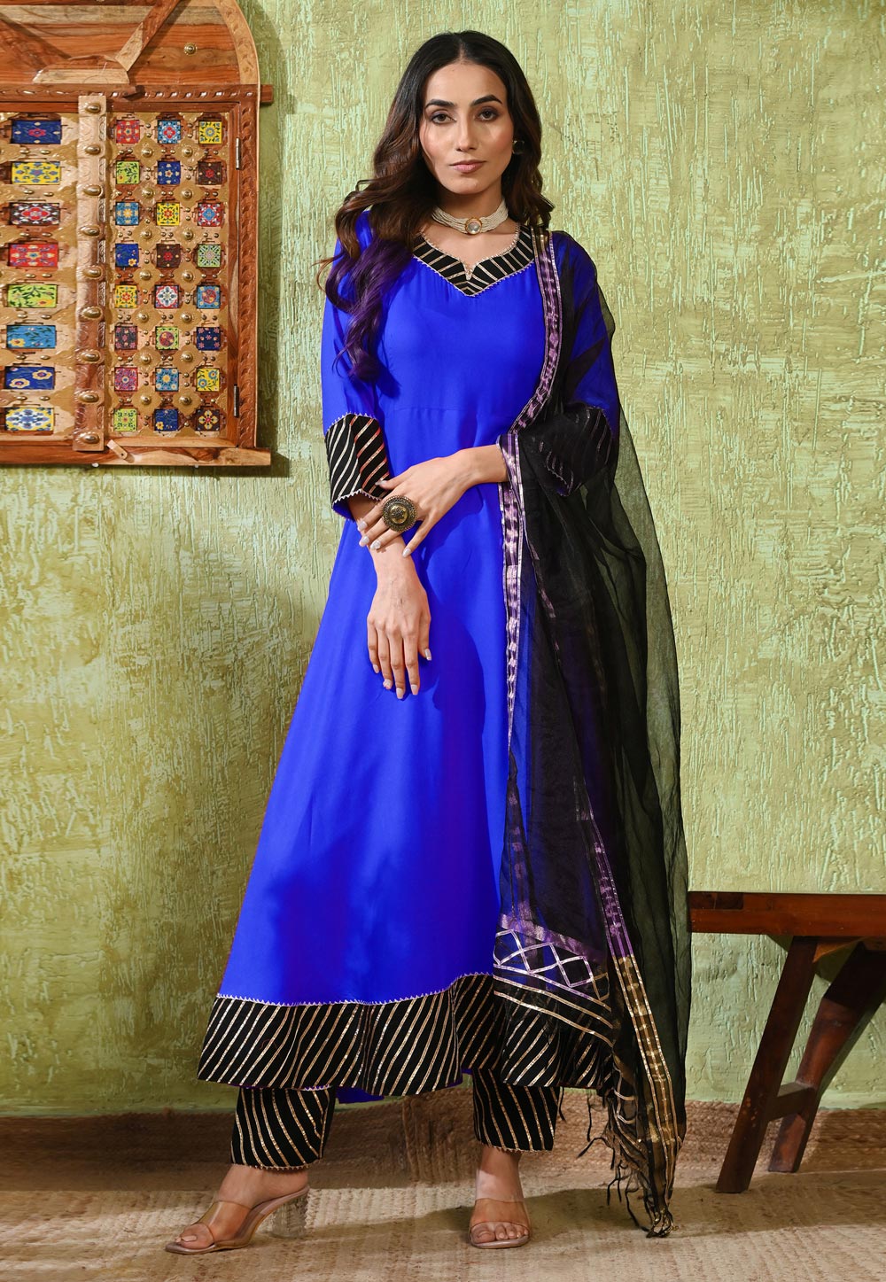 Blue Rayon Readymade Pant Style Suit 326582