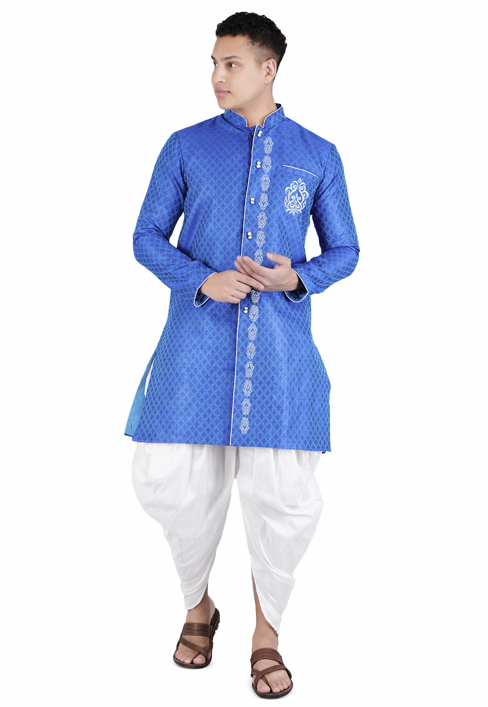 Blue Satin Dhoti Kurta 282956