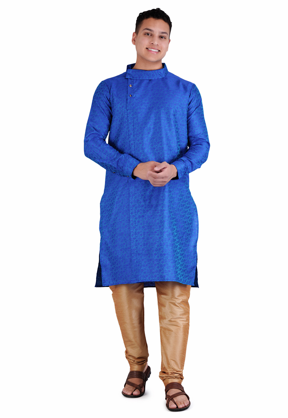 Blue Satin Jacquard Kurta Pajama 278238