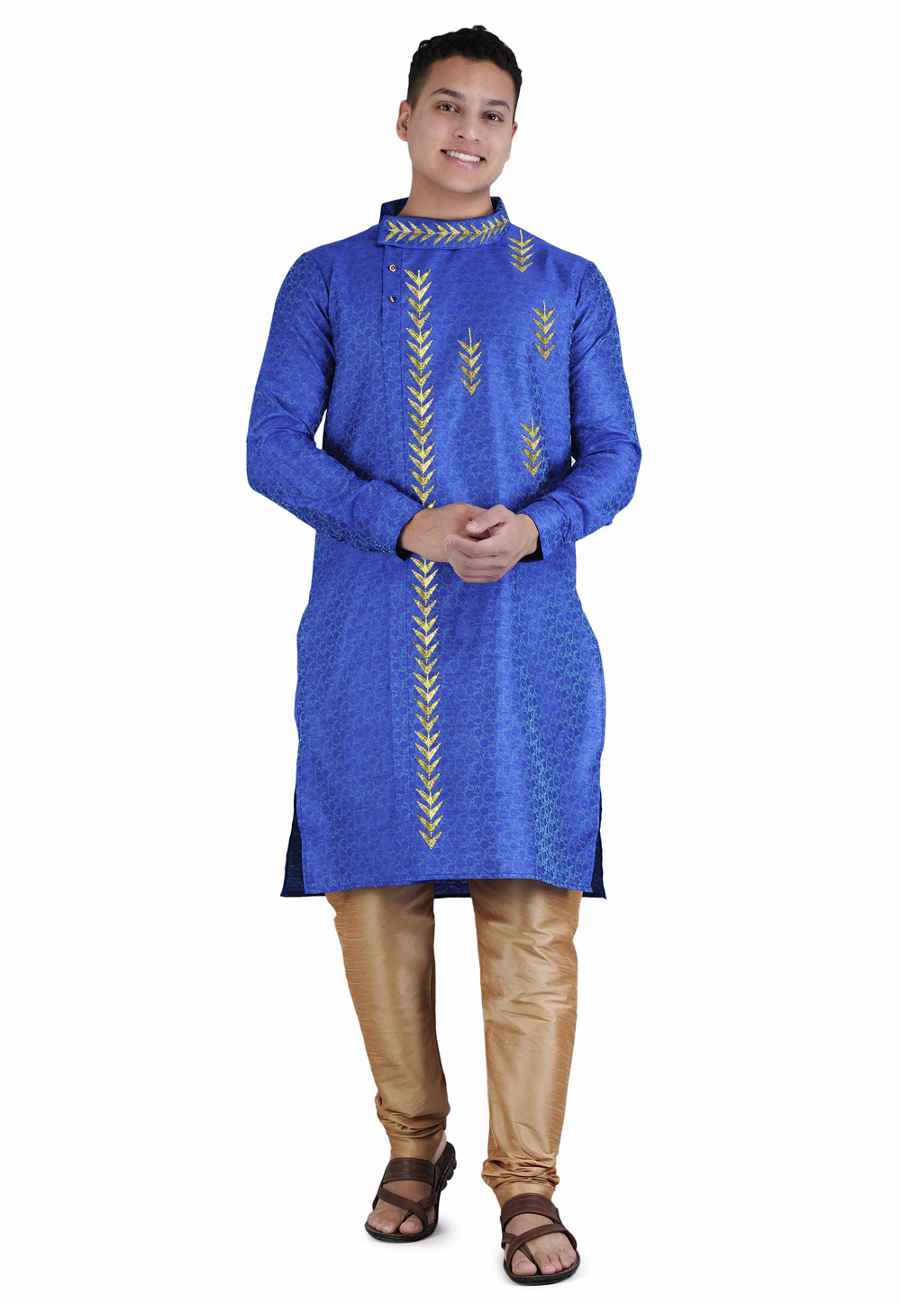 Blue Satin Kurta Pajama 282958