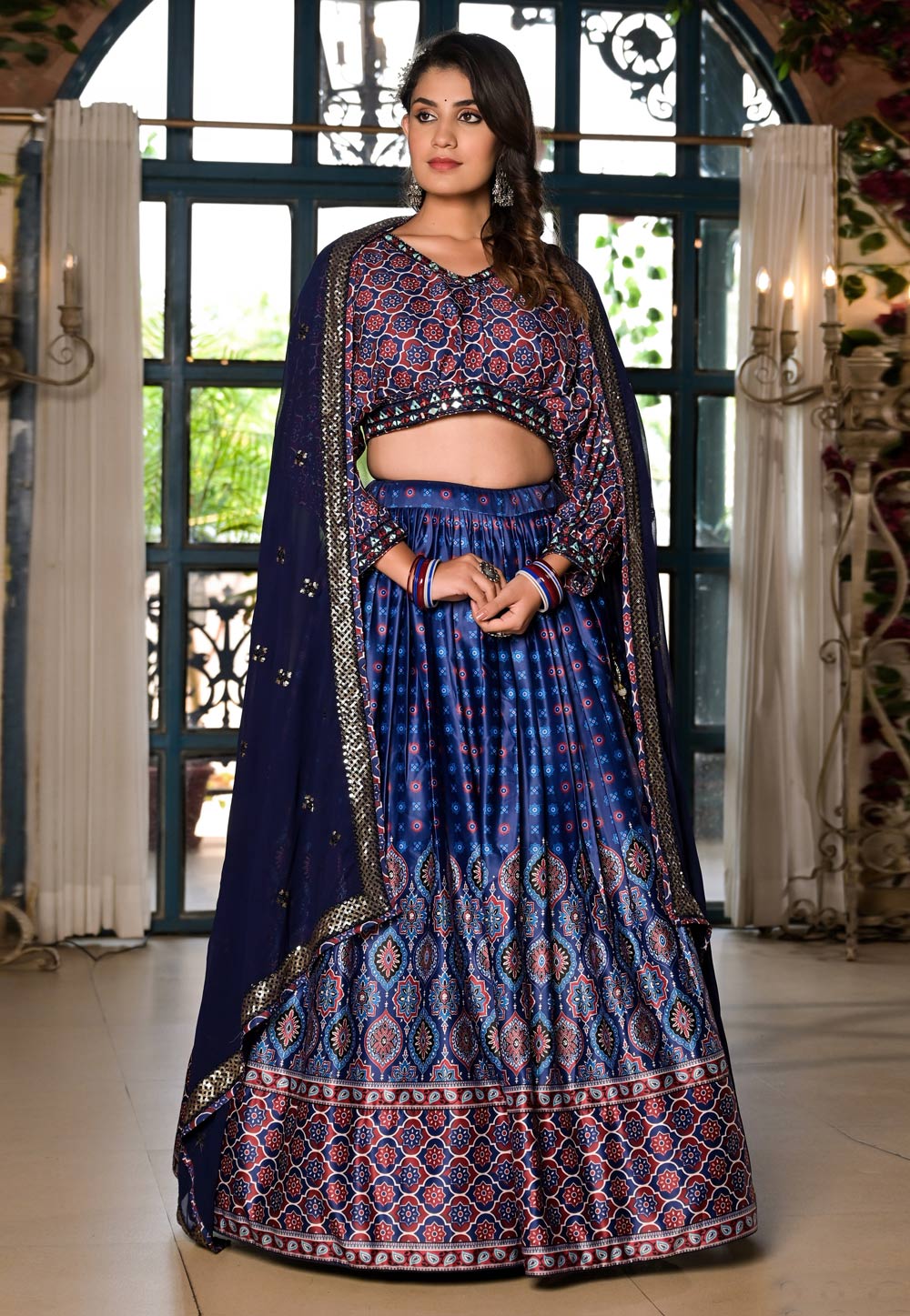 Blue Satin Lehenga Choli 280463