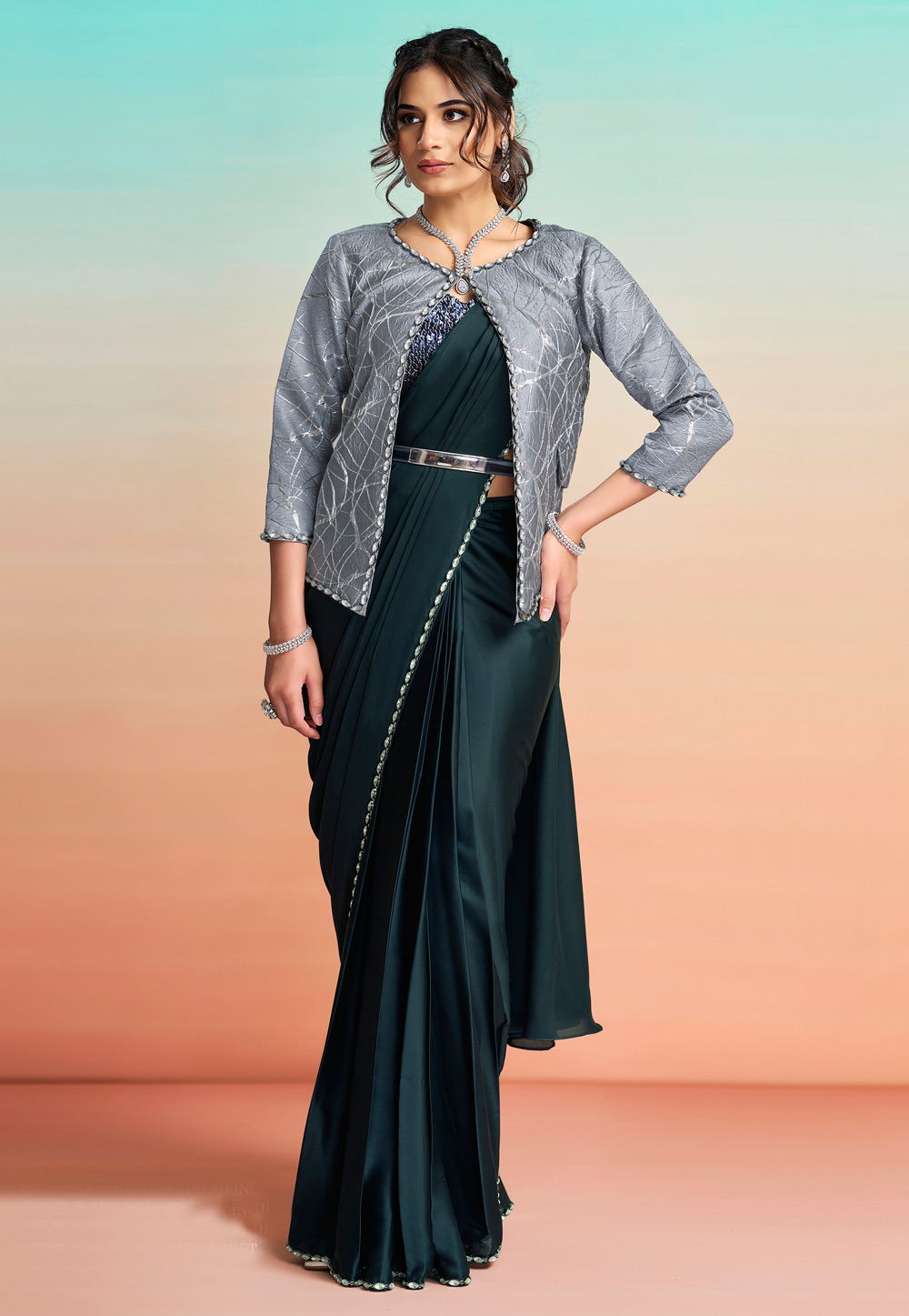 Blue Satin Silk Designer Saree 327241
