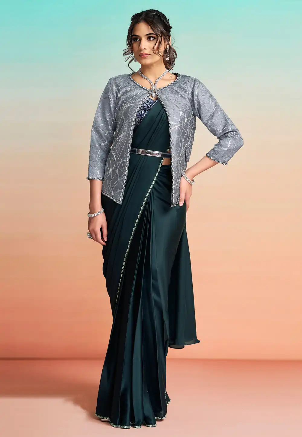 Blue Satin Silk Designer Saree 327241