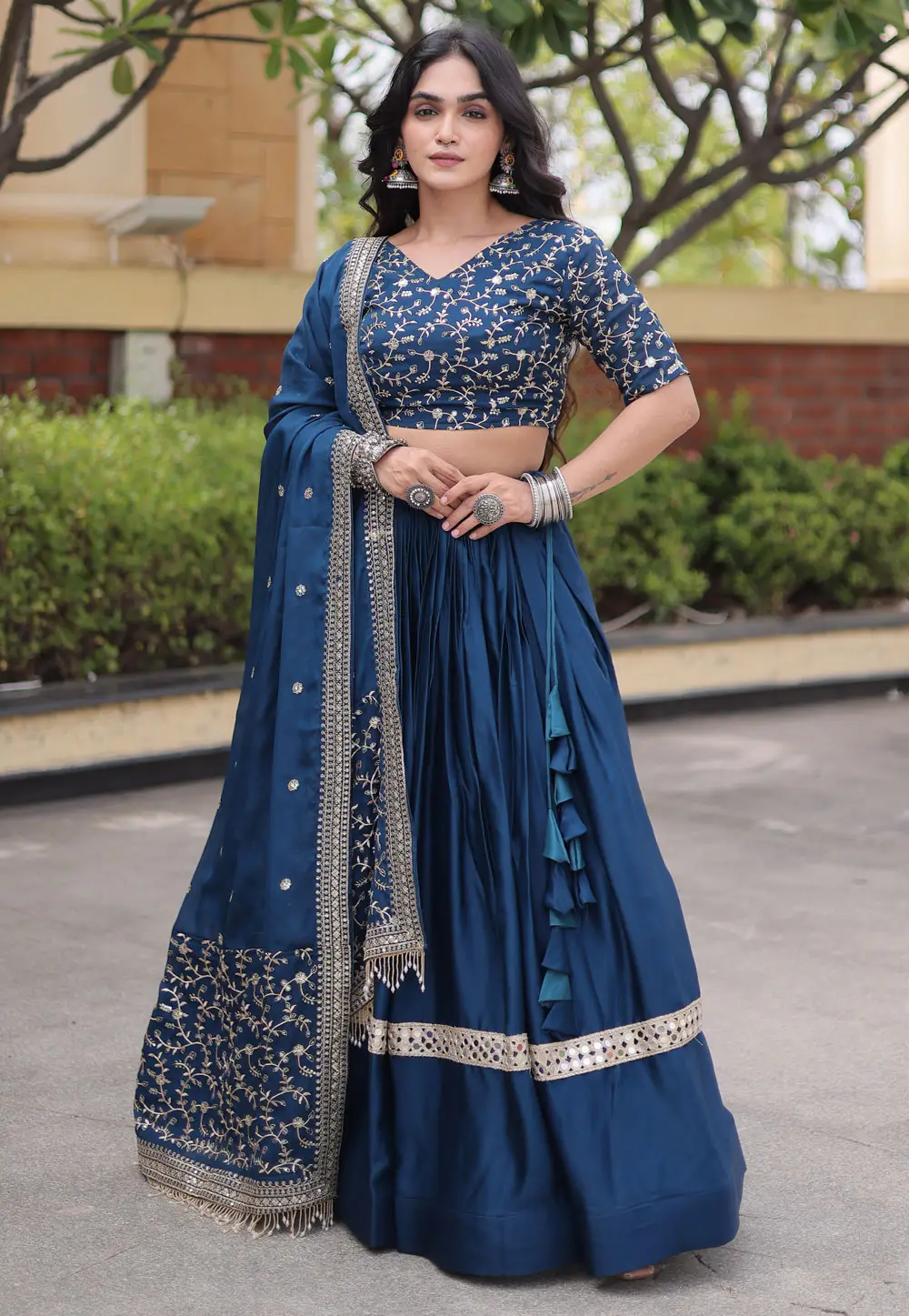 Blue Satin Silk Lehenga Choli 332997