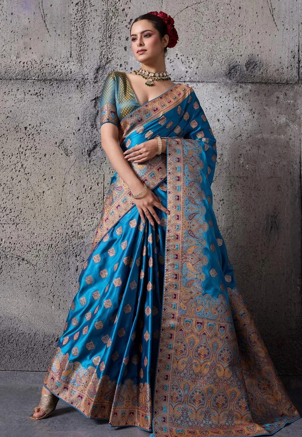 Blue Satin Silk Saree With Blouse 334532