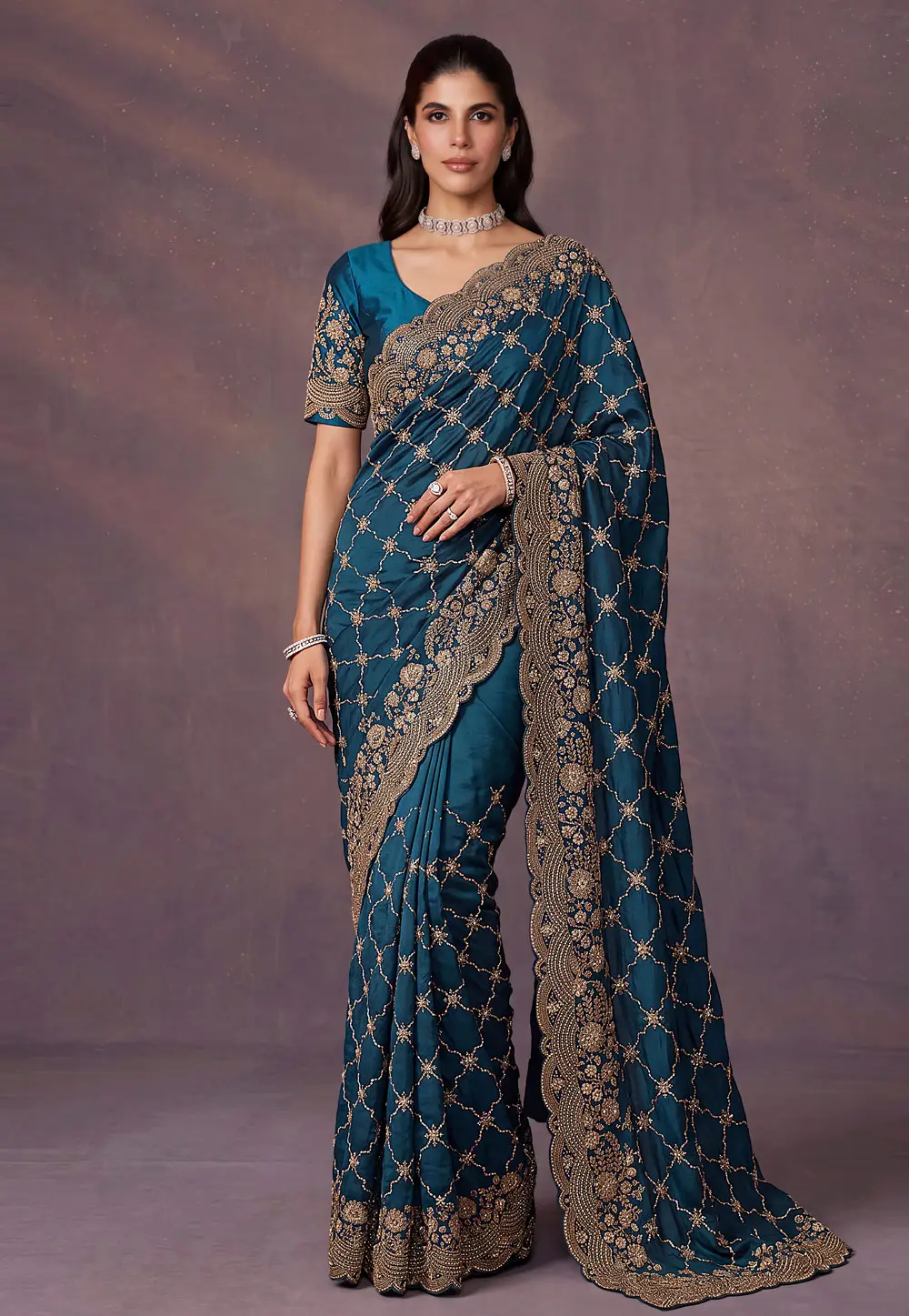 Blue Satin Silk Saree With Blouse 334125