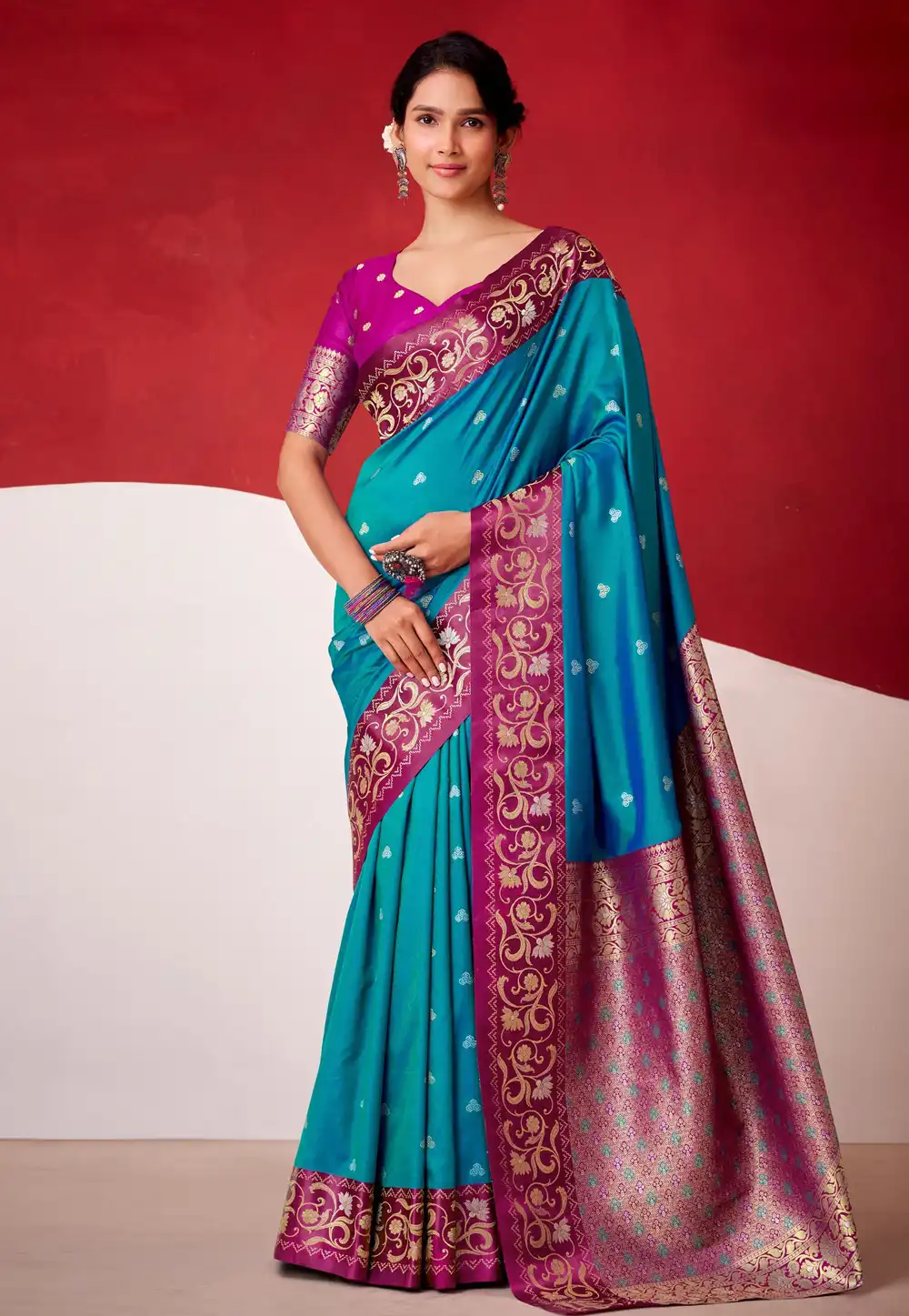 Blue Satin Silk Saree With Blouse 324376