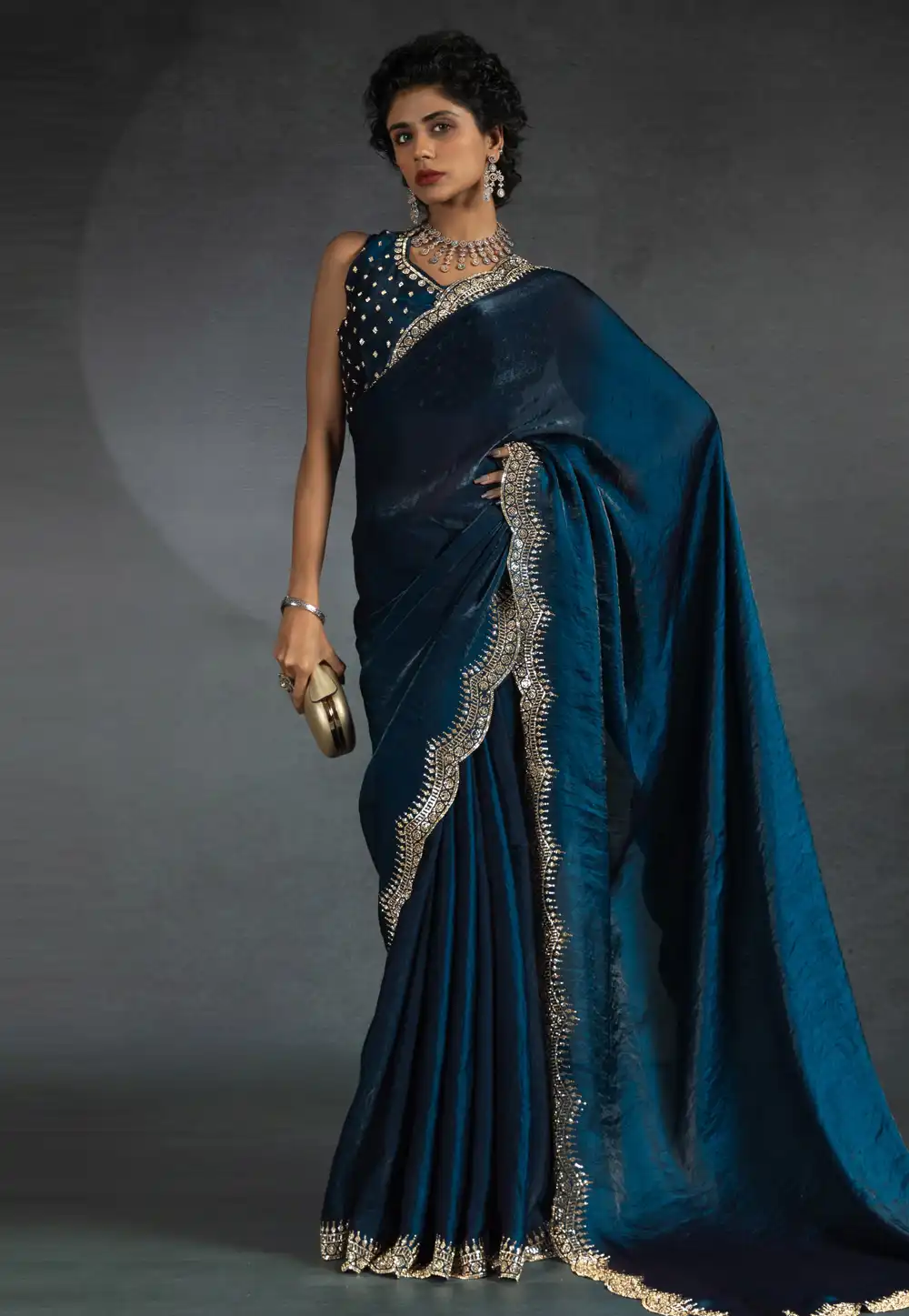 Blue Satin Silk Saree With Blouse 307983