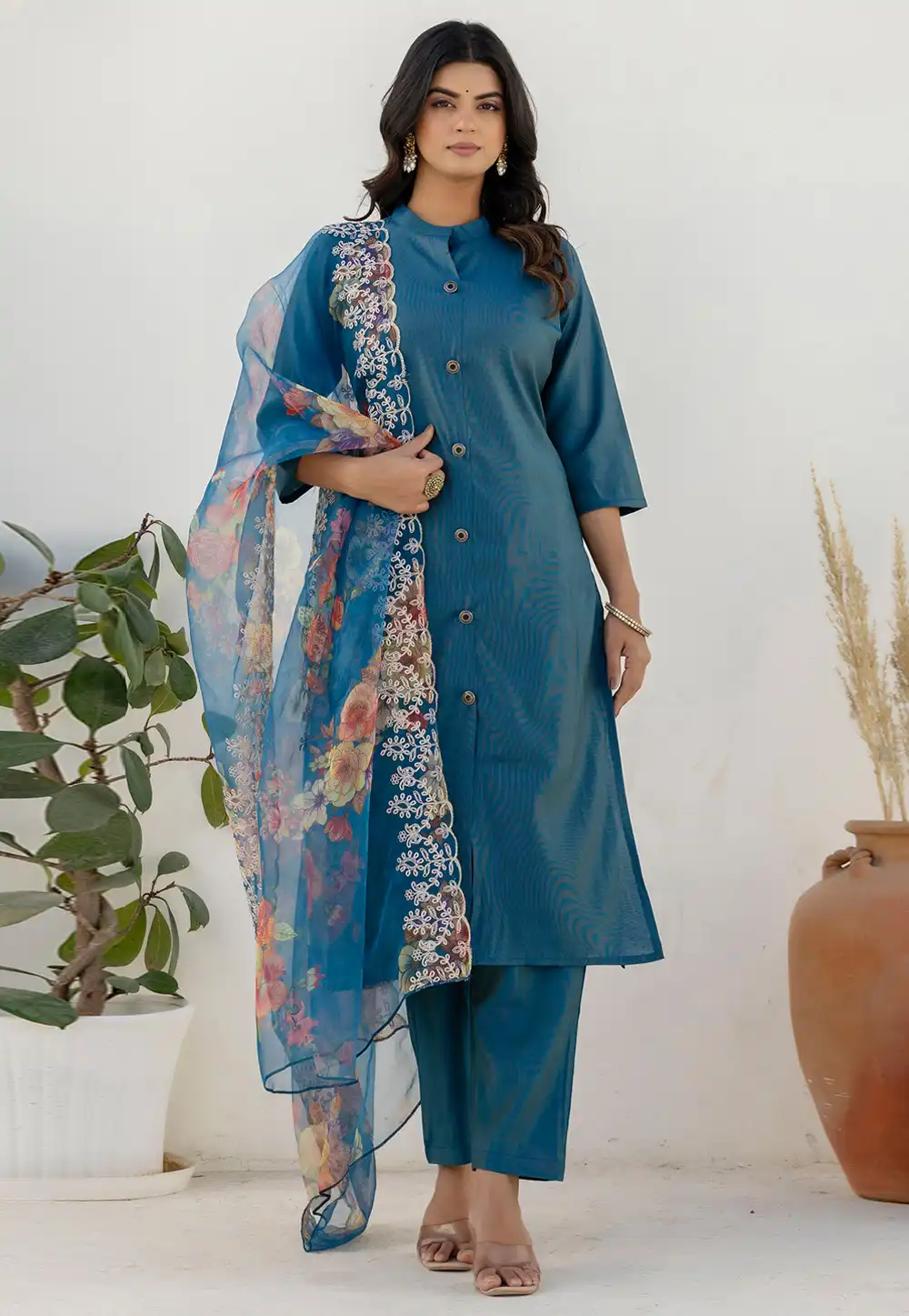 Blue Shimmer Readymade Pakistani Suit 314574