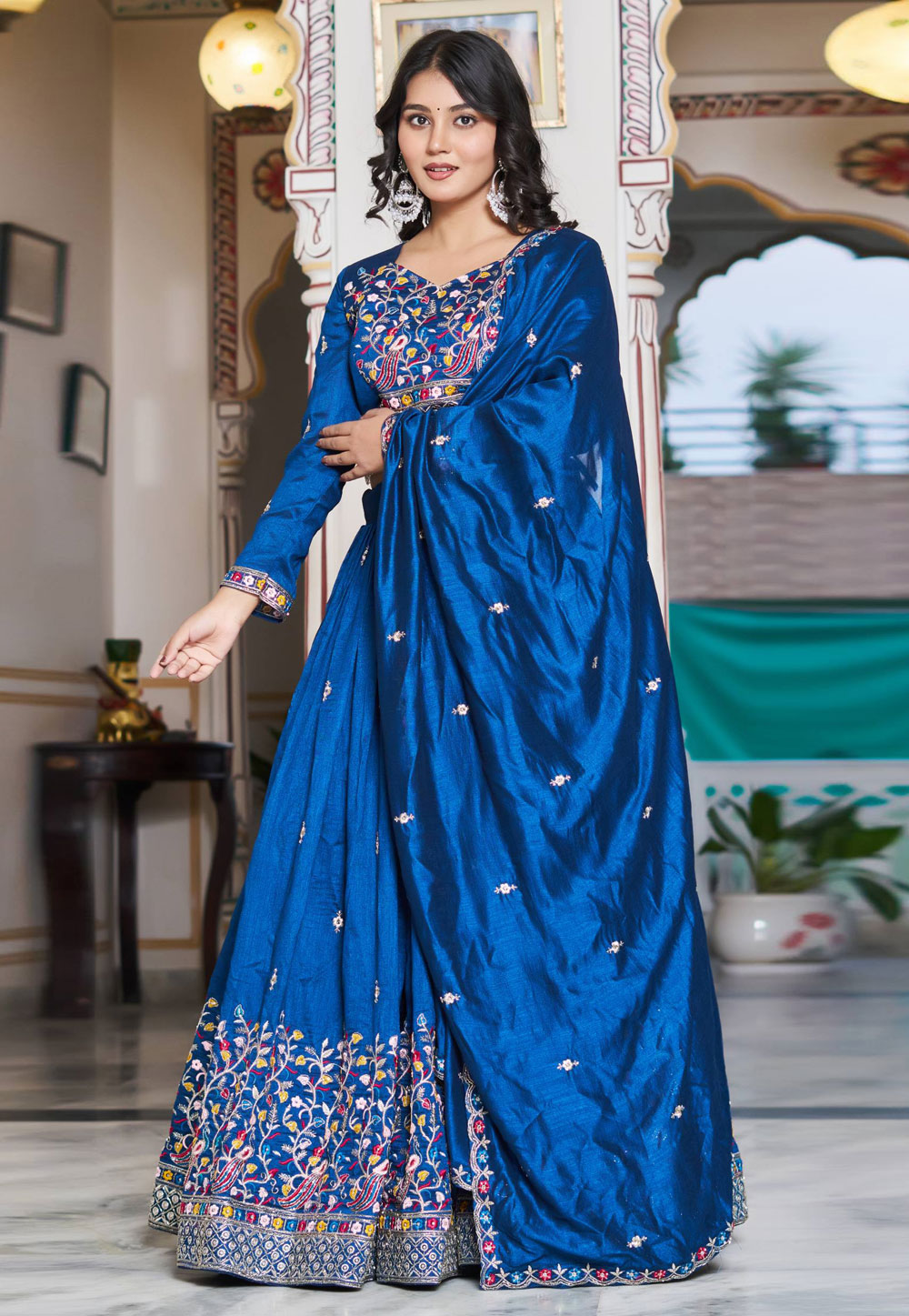 Blue Silk A Line Lehenga Choli 319946
