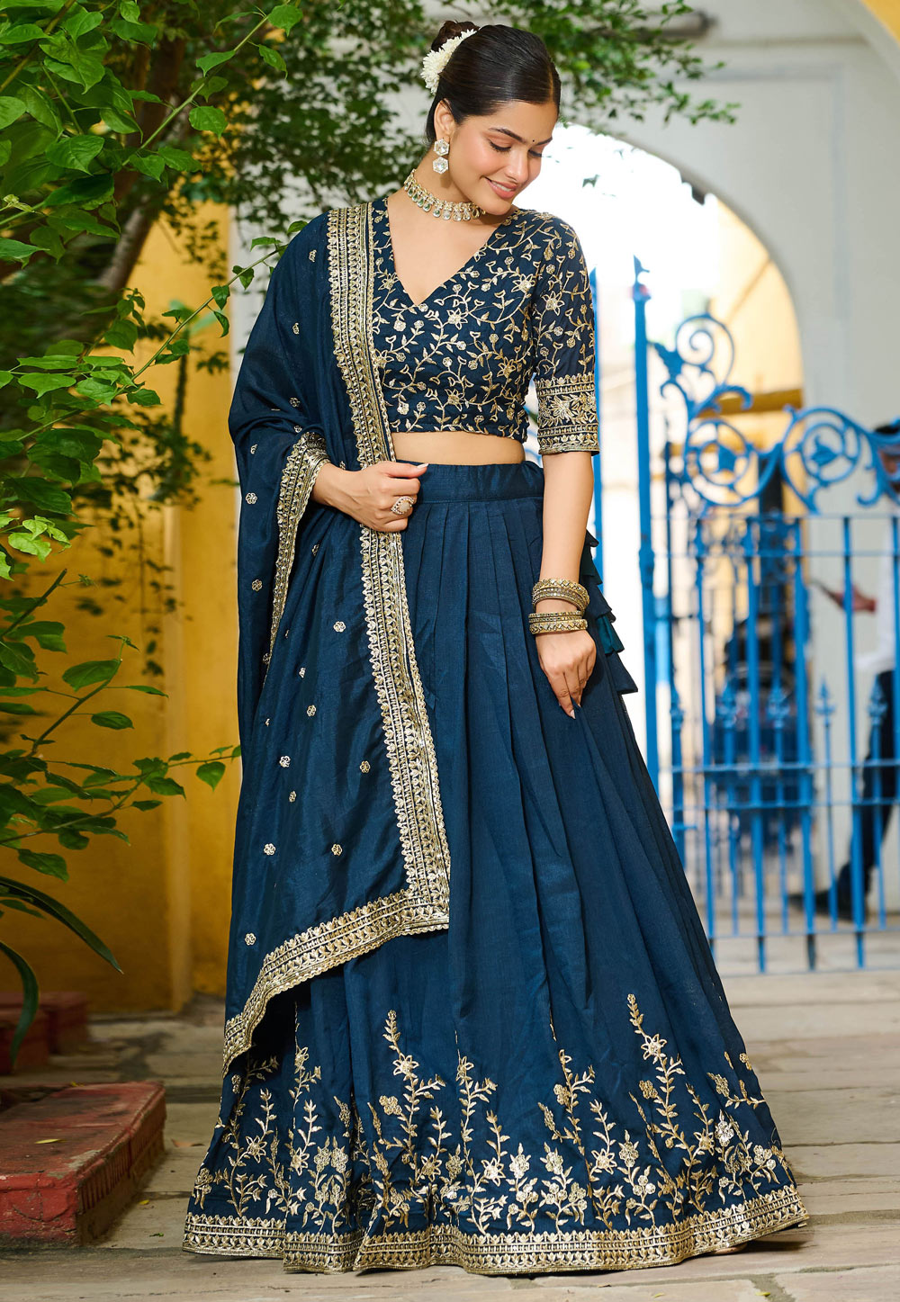 Blue Silk A Line Lehenga Choli 319804
