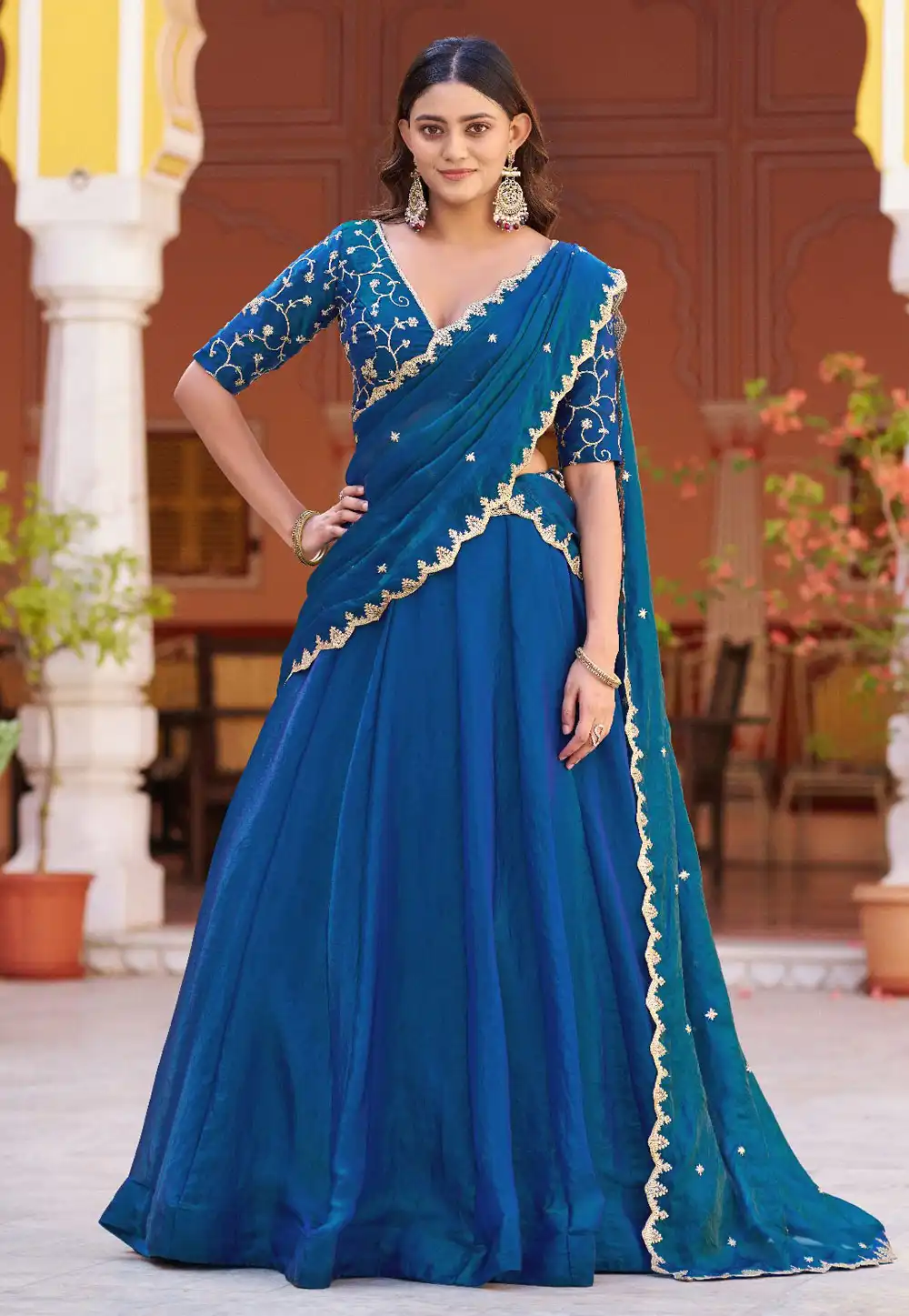 Blue Silk Circular Lehenga Choli 328818