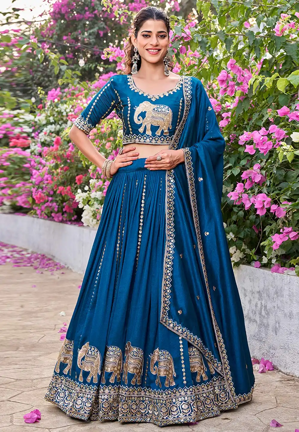 Blue Silk Circular Lehenga Choli 325100
