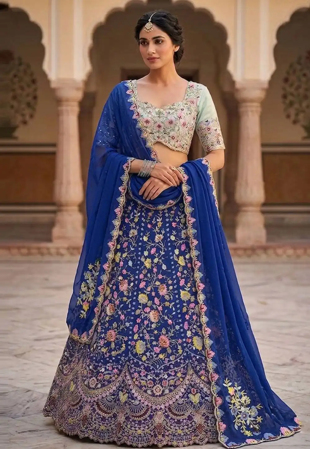 Blue Silk Circular Lehenga Choli 328796